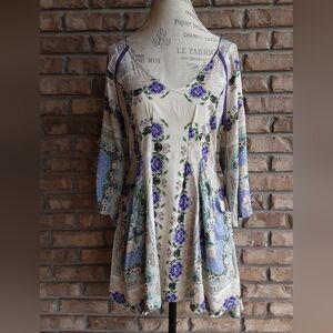 Molly Green Floral Print Boho Mini Dress.